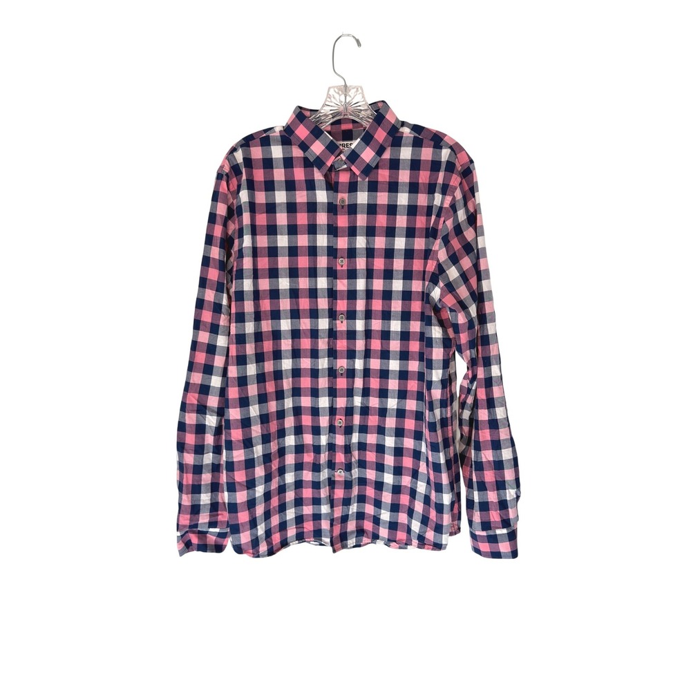 Express Extra Slim Button Down Shirt‎ Men's Plaid Pink Blue Office Work Large